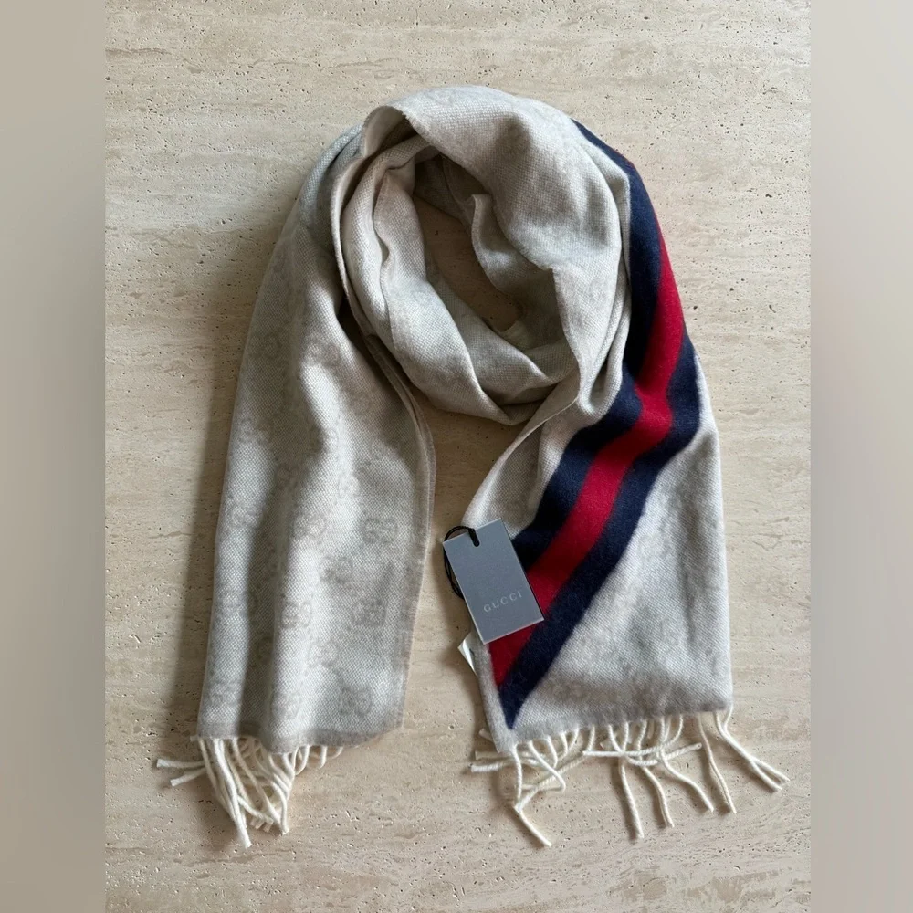 NWT Gucci GG Jacquard  Wool Scarf/Shawl